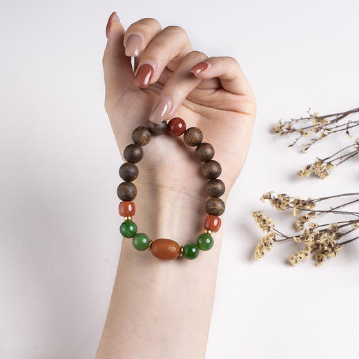 xy0407沉香+老蜜蜡南红碧玉手串 商品图6