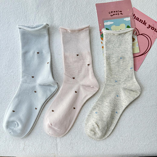 《浅灰色无货勿拍》基础简约爱心波点卷边中款袜163244270 商品图2