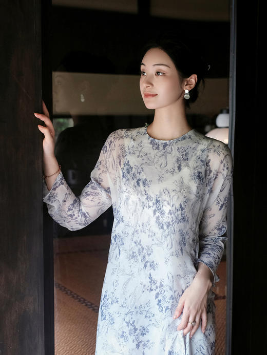 盛唐牡丹| 真丝雪纺斜摆长裙 商品图1