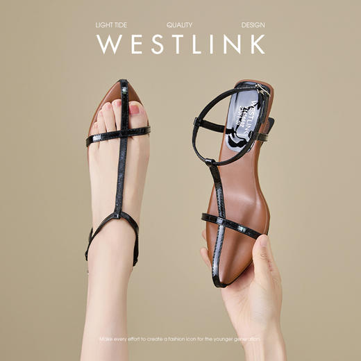 西遇尖头坡跟凉鞋女夏季新款绝美法式十字带简约高跟鞋罗马鞋V1456882/V1456883 商品图1