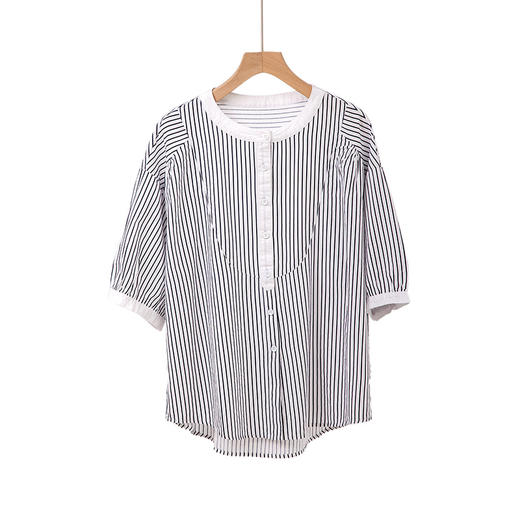 拼色圆领条纹短袖衬衫 商品图1