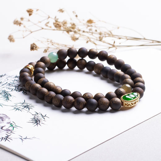 xy0398沉香+翡翠福豆双圈手链项链 商品图9