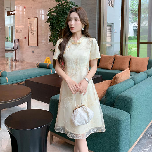 奢姿大码女装2026年夏季时尚改良款国风优雅款收腰显瘦旗袍连衣裙9952822228 商品图4