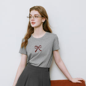 【商场同款】诗凡黎蝴蝶结纯棉T恤2025夏新款正肩小上衣3G4200381