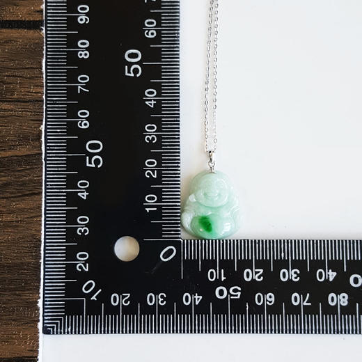 【天然正品】AU750白金镶天然细腻糯种白底飘阳绿佛公翡翠吊坠项链090425AH39 现售价：520(特价) 商品图9