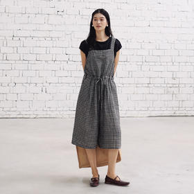 绽放421朵/复活款·2011年亚麻色织格纹连体裤小方格可调节背带裤
