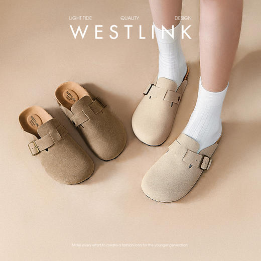 【限时秒杀】西遇复古勃肯鞋半拖女新款早春包头休闲一脚蹬白色软木勃肯鞋D0047446 商品图0