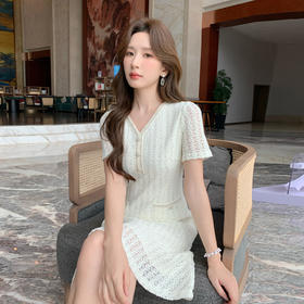 奢姿大码女装2026夏季时尚V领短袖连衣裙胖妹妹气质减龄蕾丝裙子9952869783【1】