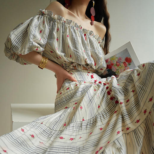 裁缝学苑AS521法式一字肩泡泡袖上衣高腰半身裙套装纸样裙子样板 商品图4