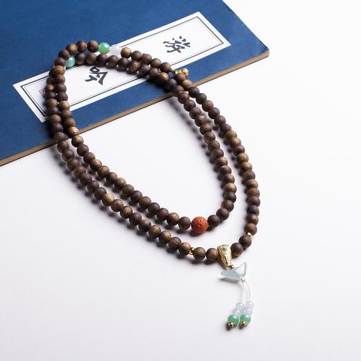 xy0402沉香+翡翠元宝双圈手链108佛珠项链 商品图2