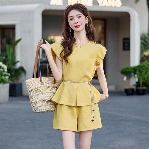 时尚棉质显瘦系带花苞袖，时尚短袖两件套装HR-987 商品图2