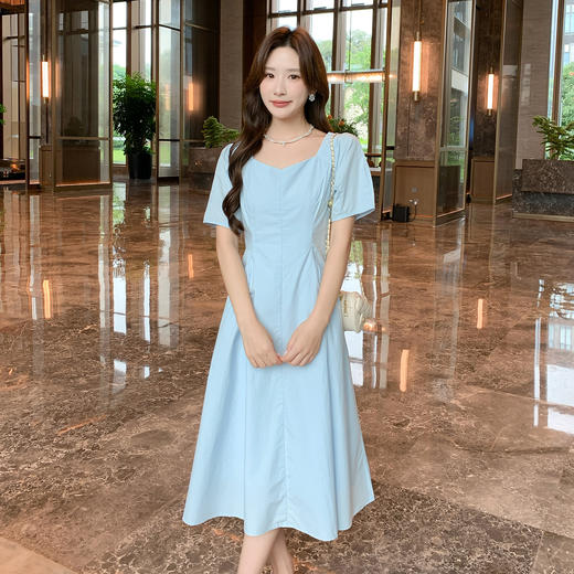 奢姿大码女装2025夏季方领气质裙子胖妹妹褶皱设计时尚通勤连衣裙9952869625 商品图4