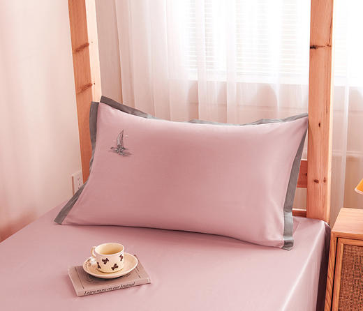 GRACE SPACE格调空间 简约拼色长绒棉绣花床单三件套 商品图8