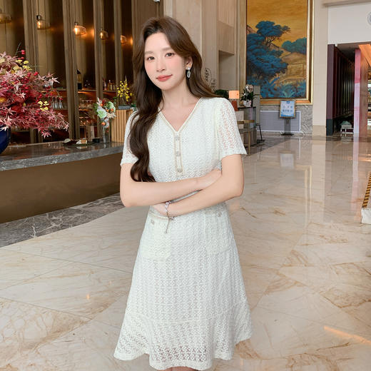 奢姿大码女装2026夏季时尚V领短袖连衣裙胖妹妹气质减龄蕾丝裙子9952869783【1】 商品图2