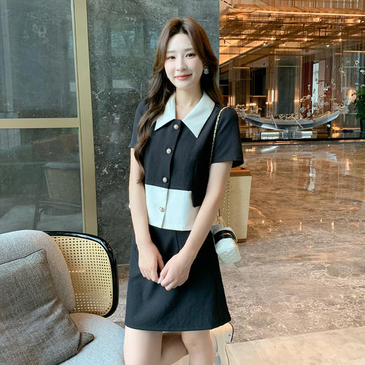 奢姿大码女装2025夏季气质POLO领两件套胖妹妹撞色时尚通勤套装9952902968 商品图4