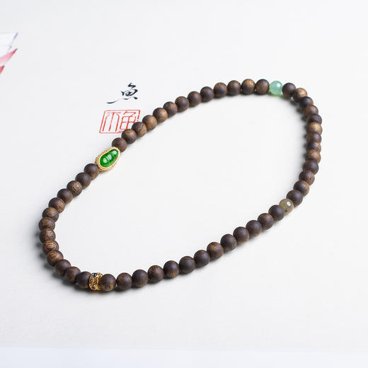 xy0398沉香+翡翠福豆双圈手链项链 商品图5