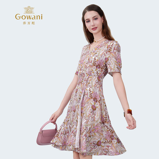 新品佩斯利纹100%真丝收腰印花连衣裙ED2E548 商品图2