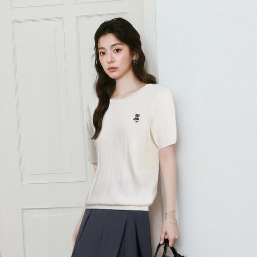 【商场同款】【萌宠系列】诗凡黎猫咪刺绣圆领针织衫2025夏短袖上衣3G4630931 商品图2