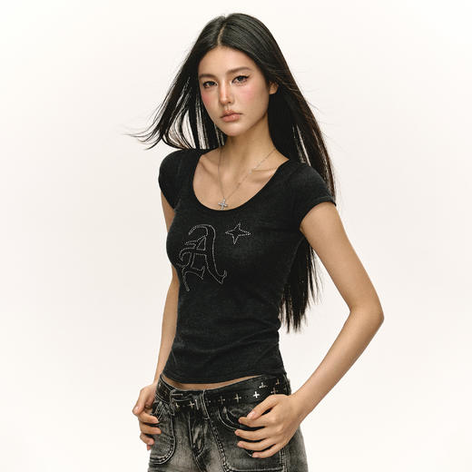 Ariseism 美式复古设计感短袖t恤女夏季新款修身上衣 商品图1