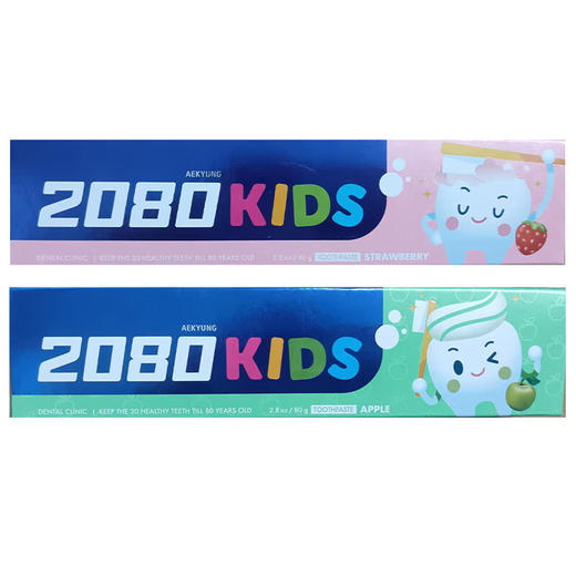 韩国进口爱敬2080儿童牙膏换牙期草莓苹果味清洁牙膏 80g*2支 商品图7