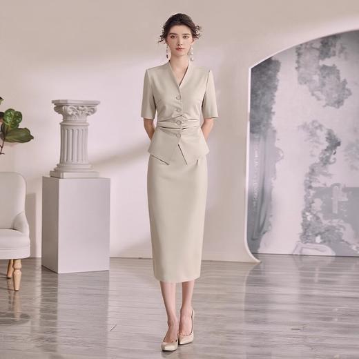IWY/高端名媛风短袖收腰显瘦卡其色西装套装正式场合职业装WCS180 商品图1