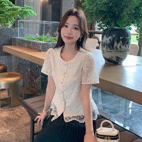 奢姿大码女装2025夏季复古蕾丝洋气百搭衬衫胖妹妹花边时尚上衣9952258193