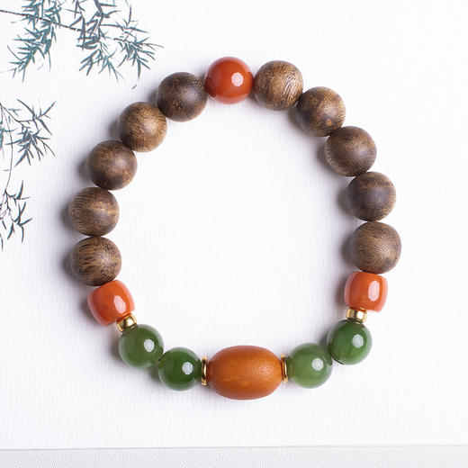 xy0407沉香+老蜜蜡南红碧玉手串 商品图1