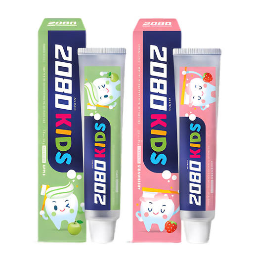 韩国进口爱敬2080儿童牙膏换牙期草莓苹果味清洁牙膏 80g*2支 商品图6