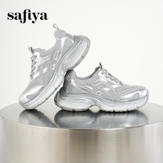 预售|Safiya/索菲娅2025时尚烫钻厚底轻便增高百搭透气休闲老爹鞋SFD3112061 商品图5