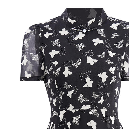 「自」全新升级【铂金会员211/天猫279/差价68】(13837)洛诗琳旗袍改良连衣裙2025夏季新款复古中国风雪纺印花裙 商品图3