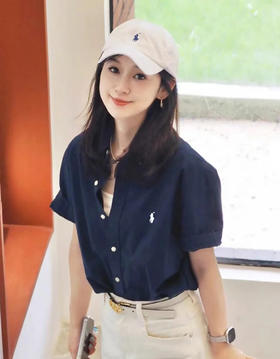 【高品质私服】【RL藏青亚麻短袖衬衫】天然亚麻经纬，松弛慵懒自在，藏青亚麻的随性中和了职场的紧绷G14XX-CC【无标出货 介意慎拍】