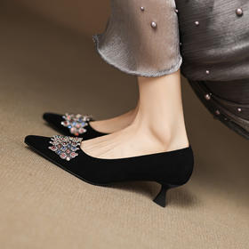 【预售5天】法式轻奢水钻高跟鞋细跟尖头真皮百搭气质通勤单鞋女ZYY&A1262