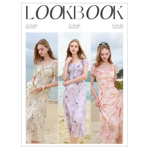 三彩2025秋季新款木耳边荷叶袖蝴蝶印花雪纺连衣裙大摆长裙M 商品图1