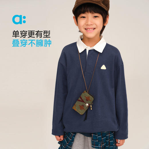 【秋Vol.1】allblu幼岚【全棉POLO领卫T】儿童T恤25秋新款柔软挺阔有型ZY 商品图1