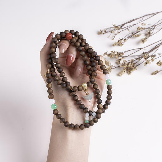 xy0402沉香+翡翠元宝双圈手链108佛珠项链 商品图8
