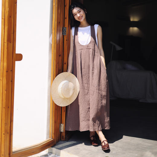 绽放408朵/【复活款·2009年背带裙】砂洗亚麻捏褶显瘦背带连衣裙 商品图0