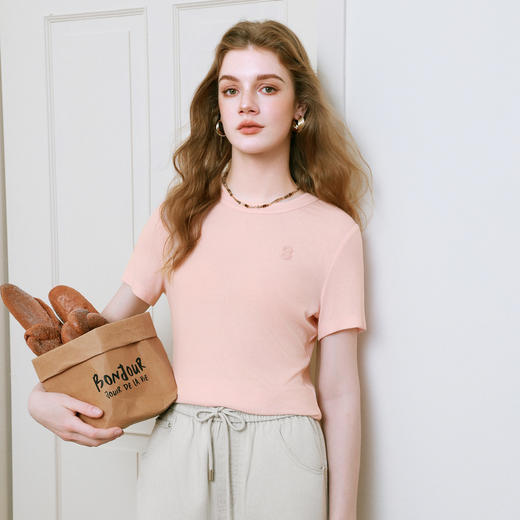 【商场同款】诗凡黎字母毛线绣T恤2025夏季新款短袖女3G5100362 商品图0