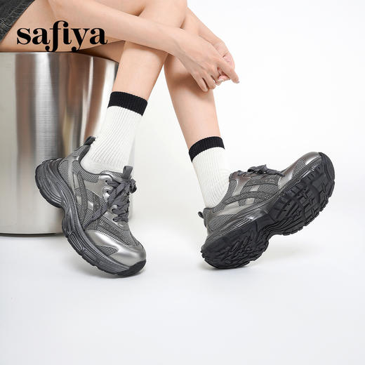预售|Safiya/索菲娅2025时尚烫钻厚底轻便增高百搭透气休闲老爹鞋SFD3112061 商品图8