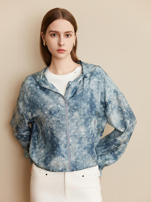 【桑蚕丝印花外套】25年夏季新品女士100%桑蚕丝连帽薄款外套 商品图0