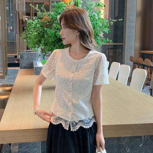 奢姿大码女装2025夏季复古蕾丝洋气百搭衬衫胖妹妹花边时尚上衣9952258193 商品图1