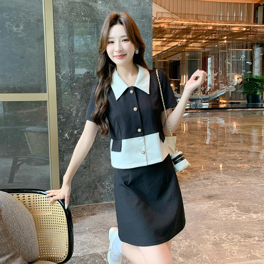 奢姿大码女装2025夏季气质POLO领两件套胖妹妹撞色时尚通勤套装9952902968 商品图1