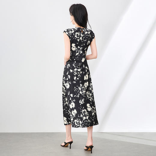 「高货wl」全新升级【铂金会员293/天猫389/差价96】(11905)洛诗琳轻中式印花缎面连衣裙2025夏季气质显瘦优雅长裙 商品图1
