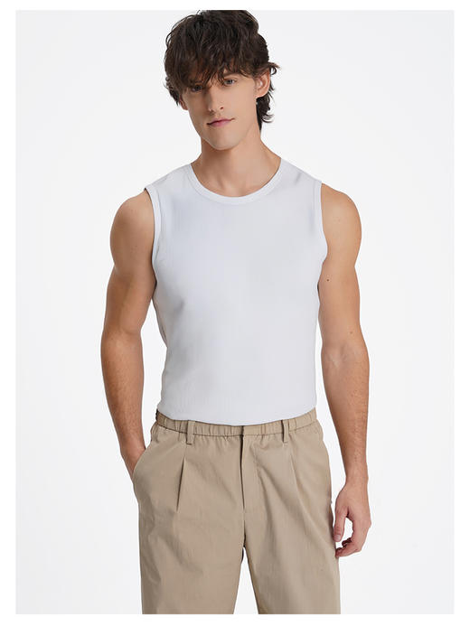 callisto白色粘纤混纺百搭无袖T恤 商品图3