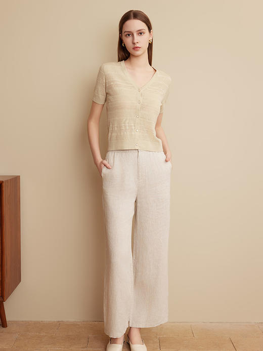 【棉麻镂空针织开衫】25年夏季新品女士V领短款薄款针织小外套 商品图2