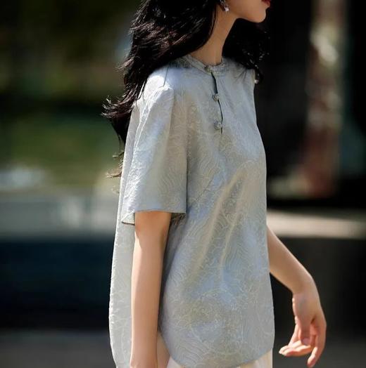 秋知屿风·新中式提花斜襟盘扣短袖，把东方诗意穿身上，岁月沉淀的优雅，清凉又贵气【3-5天发货】 商品图4