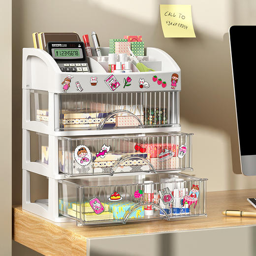 【透明可视，分类收纳】时尚皇冠置物分格抽屉式 桌面收纳柜套装 分隔透明化妆品饰品整理柜-QQ 商品图3
