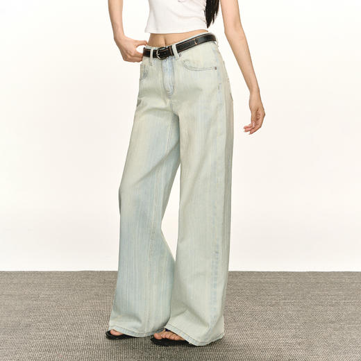 Ariseism 美式复古水洗宽松阔腿直筒牛仔裤女夏季新款休闲长裤子 商品图1