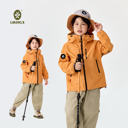 2025年新款 力丼田亲子款户外全压胶暴雨级别防水33000+透湿7400+单层冲锋衣 漠长河 橙色L25C03C020029 商品图2