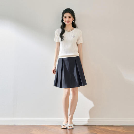 【商场同款】【萌宠系列】诗凡黎猫咪刺绣圆领针织衫2025夏短袖上衣3G4630931 商品图1