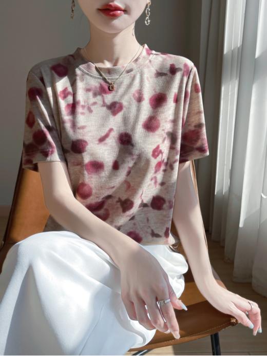 三伏天穿出诗意的天丝短袖【MOMOTIABIN撞色水墨短袖YYTMA79】 给姐姐的“第二层肌肤”灰调烟雨青/雾紫渐变，如生宣晕开的写意山水 商品图5